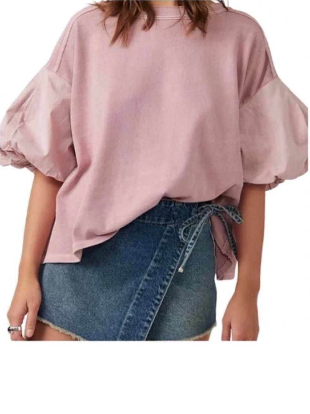We The Free Blossom Tee Puff Sleeve Top in Dusty Rose Small Boho Oversized Boxy